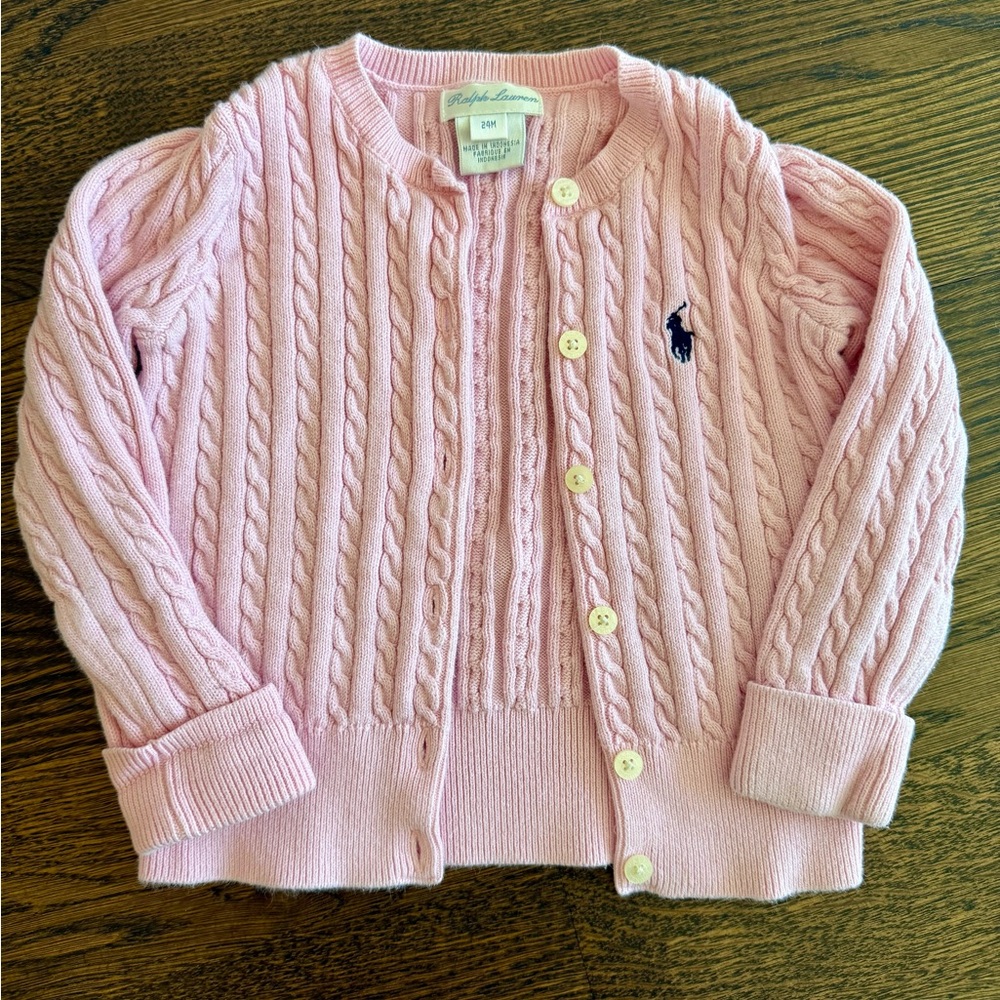 Ralph Lauren Light Pink Cable Knit Button-Front Cardigan for Toddler